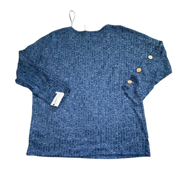 NY Collection Womens Ribbed Long Sleeve Blouse-Blue-Size L-NWT - Picture 6 of 6